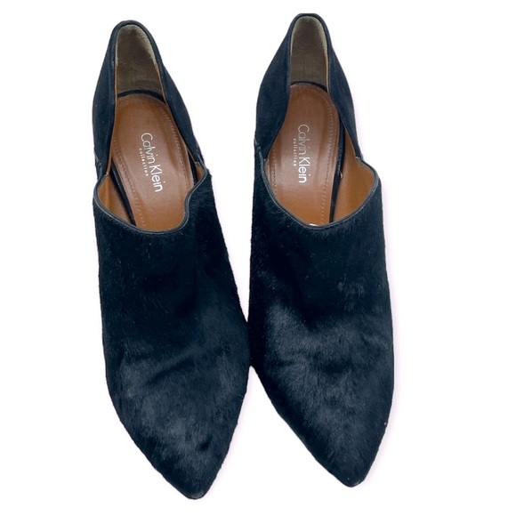 Calvin Kline black high heels suede and calf hair booties size 39/8 - Picture 2 of 8